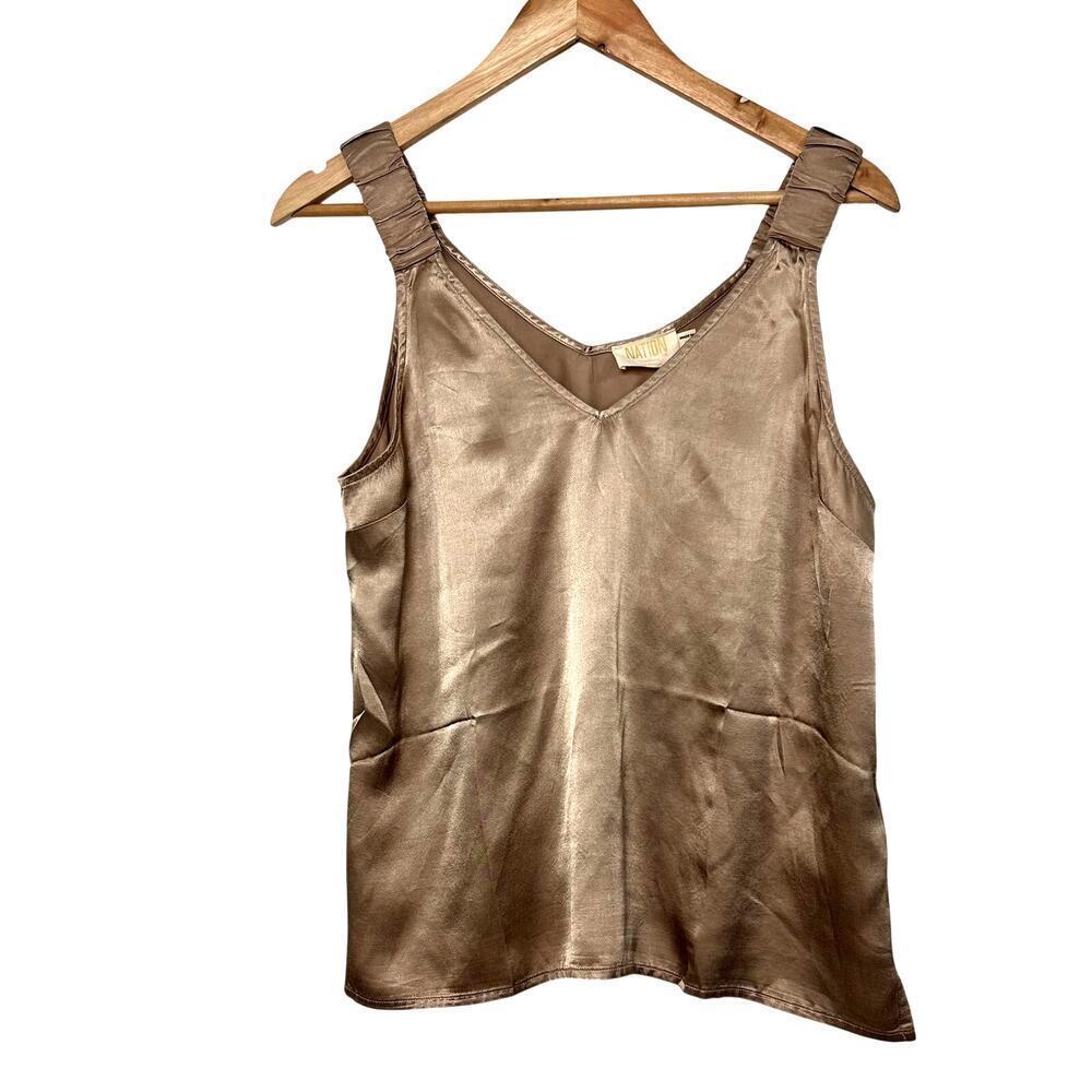 NWT Nation LTD Kyle Tank Top Gold Cafe au lait Silky Blouse Medium Made in USA - Picture 5 of 10